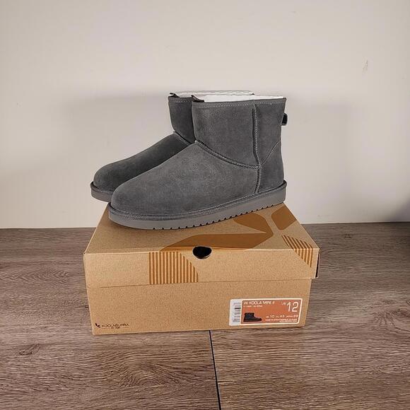 Ugg Koolaburra Koola Mini II Boots Womens 12 Grey Leather Ankle Suede Fur NEW - Picture 1 of 10